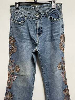 Vintage L&B Jeans Y2K Embroidered and Beaded Flare Leg Denim Pants Size 14